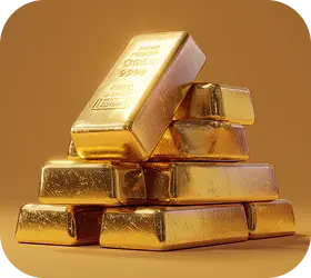 Illustration of gold bars and oil barrels for commodity trading